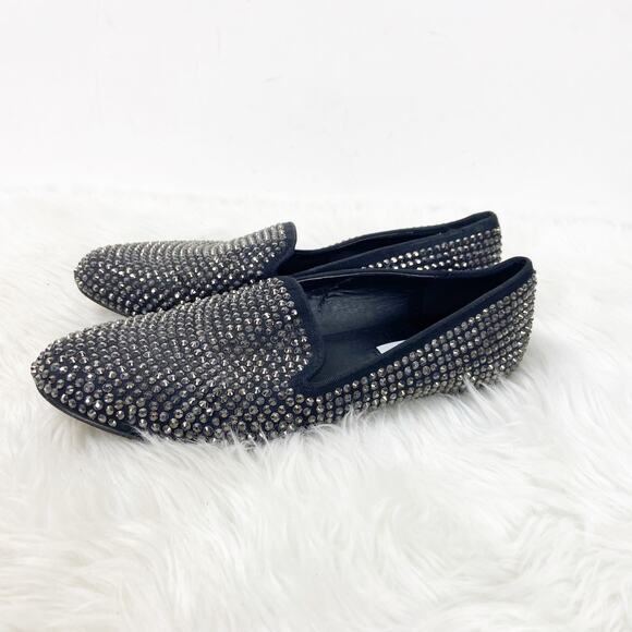 Steve Madden 7.5 M Womens Black Textile Conncord Rhinestone Stud  Smoking Flats - Picture 4 of 8
